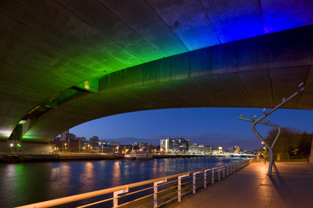 'Chroma Streams: Tide and Traffic' by lighting artist Leni Schwendinger in collaboration with Ian Alexander