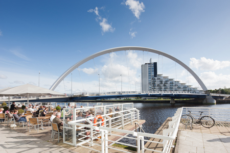 The Clyde Arc spans the river between Lancefield Quay and Pacific Quay