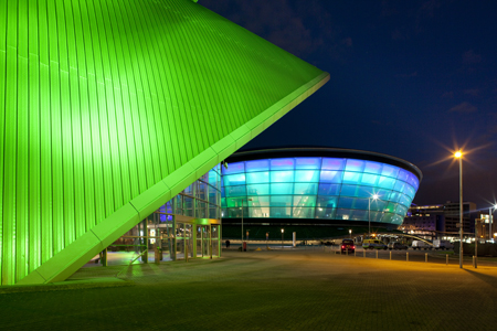 The SSE Hydro shows its colours ahead of the opening concert with Rod Stewart
