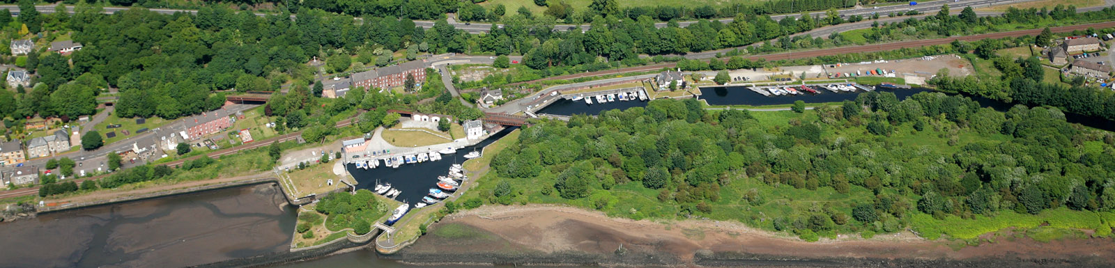 Bowling Harbour and the Forth & Clyde canal from the air